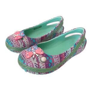 Crocs Genna II Ballet Flats Glitter Sparkle Slingback Dress Shoe Girls 11 Green